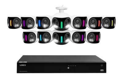 Lorex Fusion Series 4K-system för upp till 16 kameror (kabelansluten eller Fusion Wi-Fi) med 4TB kabelansluten NVR och H20 IP-kameror med dubbla linser
