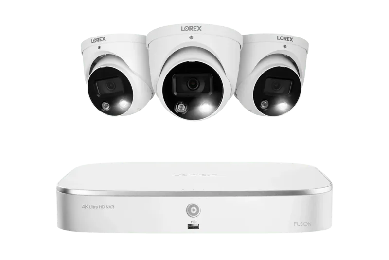 Sistema NVR Lorex Fusion 4K de 16 canales (8 cableados + 8 Wi-Fi) y 2TB, con 3 cámaras domo con disuasión inteligente y audio bidireccional - Amazon