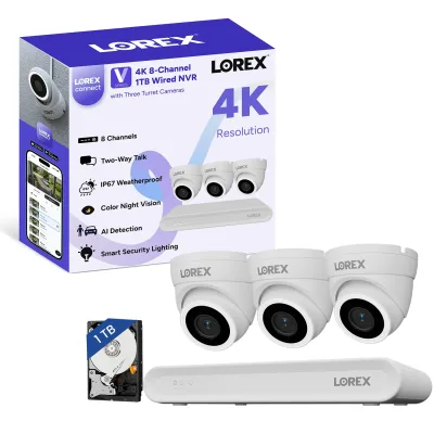 Lorex Connect (nuova app) | Serie V | Sistema NVR 4K 8 canali | 3 telecamere IP PoE bianche