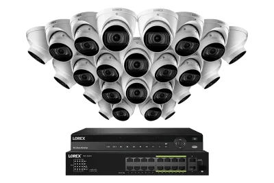 Lorex Sistem NVR Kabel 4K (Berkapasitas 32 Kamera) 6TB dengan Tiga Kamera Turret IP Nocturnal 3 Berfitur Lensa Varifocal Motorized dan Perekaman 30FPS