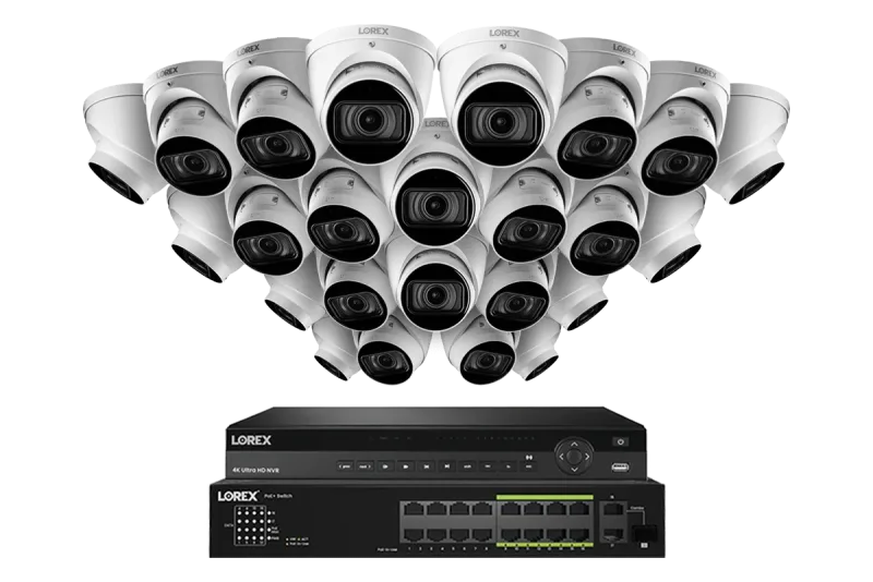 Lorex Sistem NVR Kabel 4K (Berkapasitas 32 Kamera) 6TB dengan Tiga Kamera Turret IP Nocturnal 3 Berfitur Lensa Varifocal Motorized dan Perekaman 30FPS