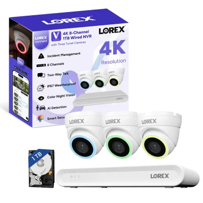 Lorex Connect (Nuova App) | Serie V | Sistema NVR 8Ch 4K | 3 Telecamere Dome PoE V5