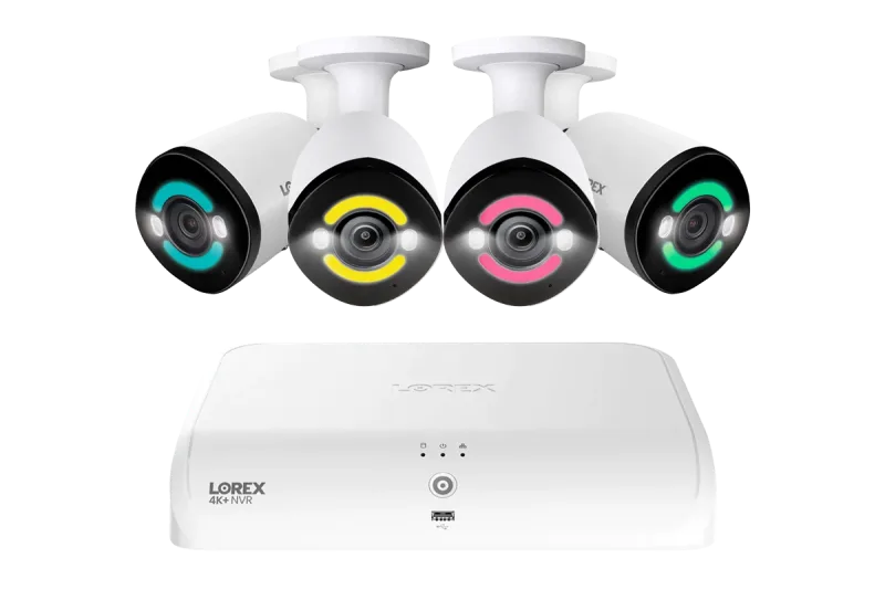 12MP Ultra HD와 스마트 보안 조명을 갖춘 4대의 Bullet IP 카메라 포함 Lorex 4K+ Fusion 유선 NVR 시스템