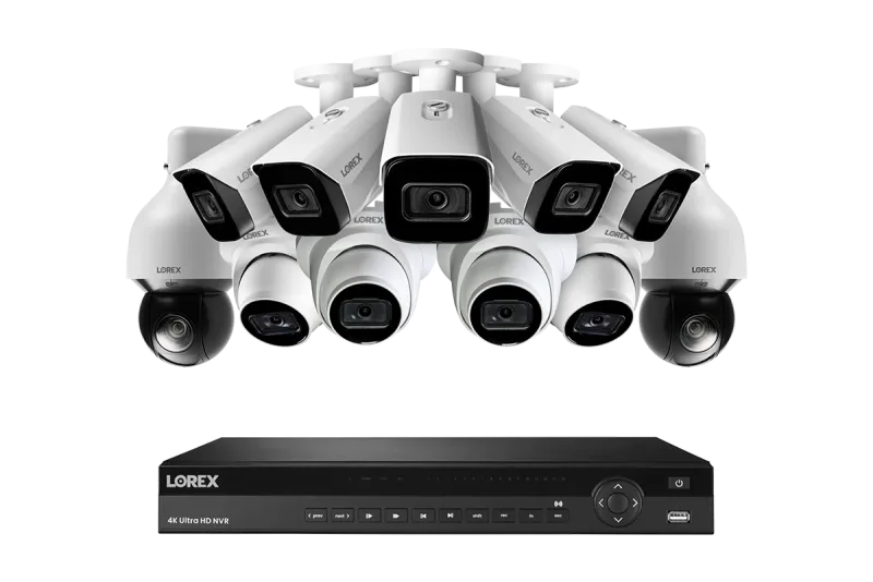 Lorex 4K 4TB Wired NVR System with Five Nocturnal 3 Bullet Cameras, Four Nocturnal 3 Turret Cameras and Two 4K Pan-Tilt-Zoom Cameras