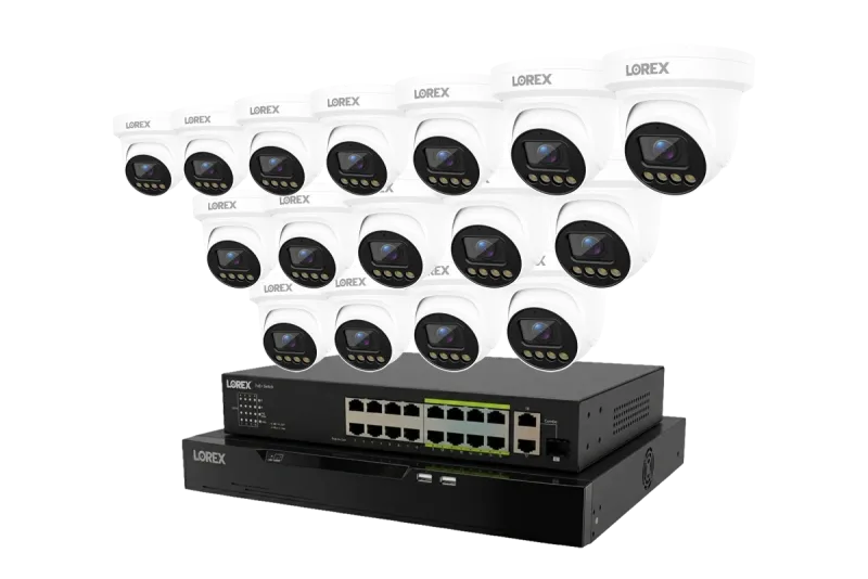 Lorex Connect X Series 4K 32-kanals kablet NVR-system med X3-tårnsikkerhedskameraer - 8TB