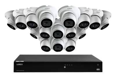 Lorex Fusion 시리즈 4K 16 카메라 지원(유선 또는 Fusion Wi-Fi) 4TB 유선 NVR 시스템 + A14 IP Turret 카메라