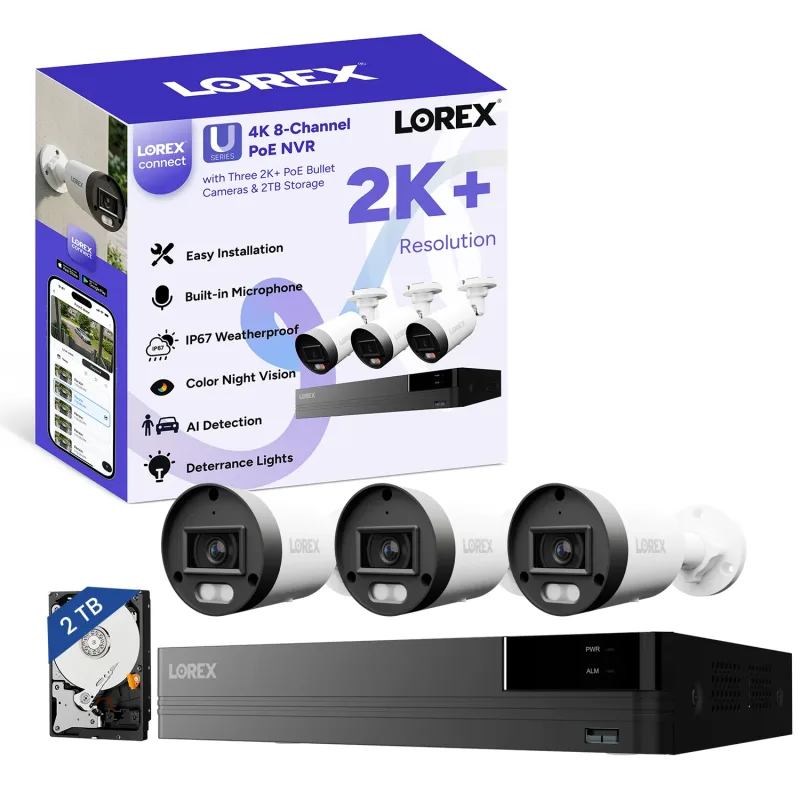 Lorex Connect (New App) | U-Series | 8Ch 4K NVR System | 3 Bullet Cameras