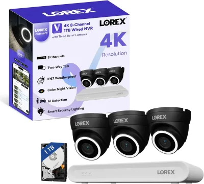 Lorex Connect (uusi sovellus) | V-sarja | 8Ch 4K NVR -järjestelmä | 3 mustaa IP PoE -kameraa