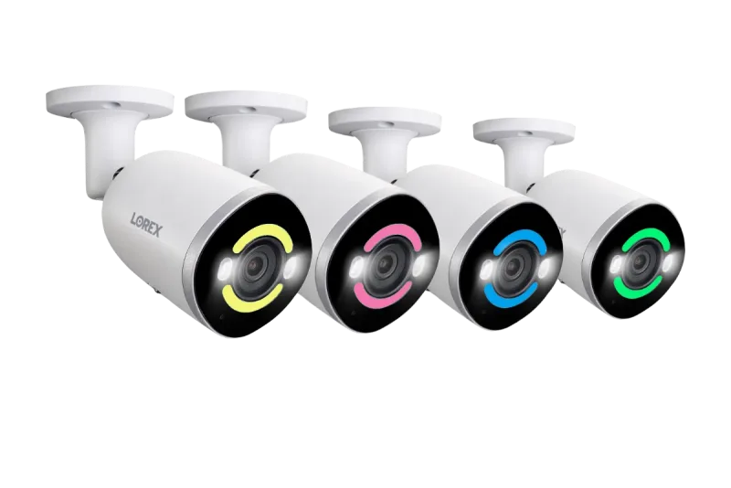 Lorex H15 Telecamere IP cablate PoE AI a proiettile 4K con illuminazione di sicurezza smart e deterrenza (confezione da 4, Open Box)