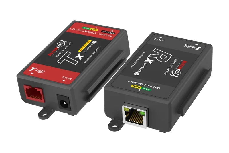 Enkeltport IP & PoE Cat5e-extendersæt (400 m/1300 ft end-to-end PoE-injektor)