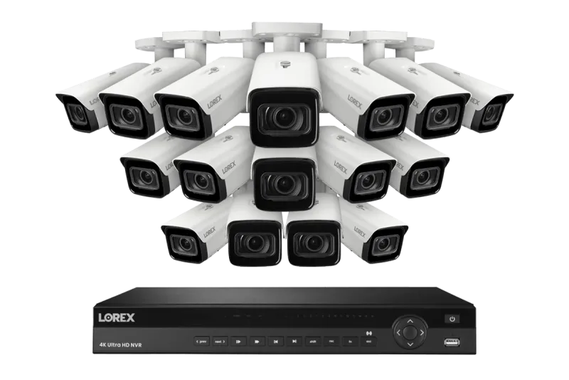 Sistema NVR cablato Lorex 4K (fino a 16 telecamere) 4TB con 3 telecamere Smart IP Bullet Nocturnal con obiettivo varifocale motorizzato