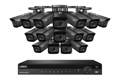 Sistema NVR con cable Lorex 4K (compatible con 16 cámaras) de 6TB con 3 cámaras IP tipo bala inteligentes Nocturnal con objetivo varifocal motorizado