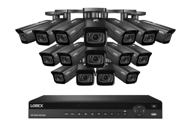 Sistema NVR con cable Lorex 4K (compatible con 16 cámaras) de 6TB con 3 cámaras IP tipo bala inteligentes Nocturnal con objetivo varifocal motorizado
