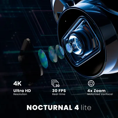 Nocturnal Series N4 Lite 4K IP langallinen turret-valvontakamera moottoroidulla varifokaaliobjektiivilla, reaaliaikainen 30FPS-tallennus