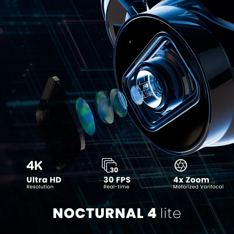 Nocturnal Series N4 Lite 4K IP langallinen turret-valvontakamera moottoroidulla varifokaaliobjektiivilla, reaaliaikainen 30FPS-tallennus