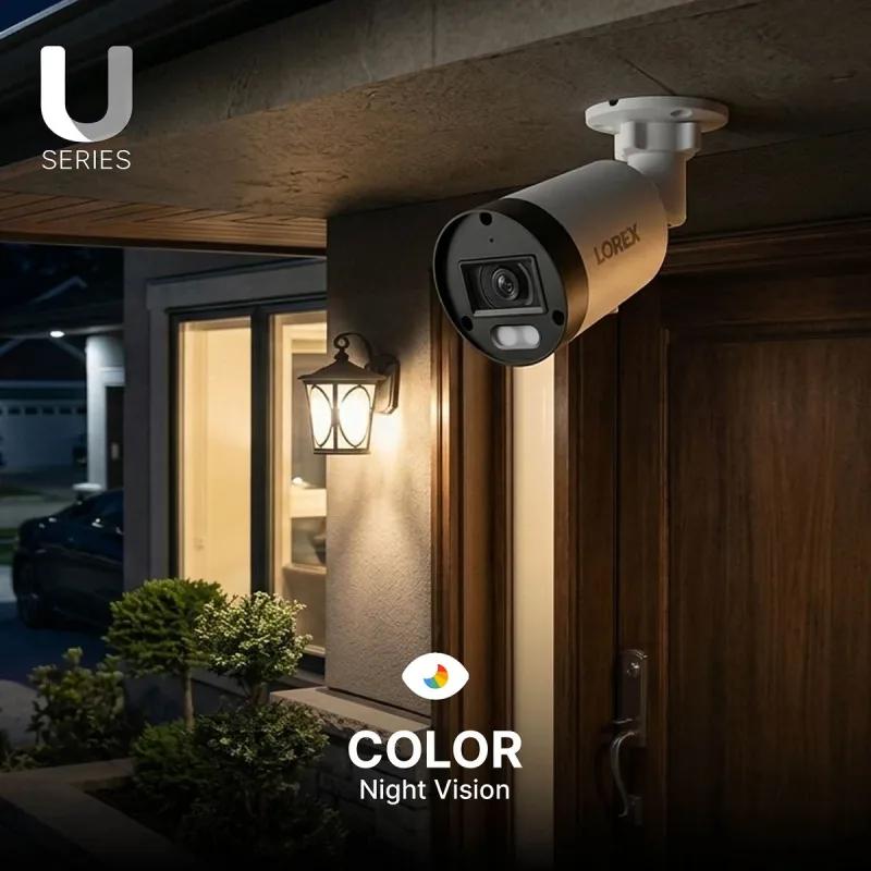 Telecamera bullet PoE 4K Lorex Connect U3 con luci di deterrenza rosse e blu