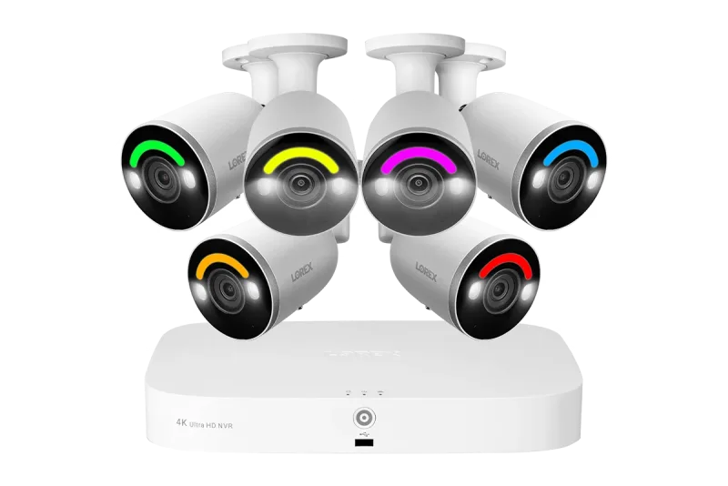 Lorex Fusion 4K 16 Camera Capable (8 Wired + 8 Fusion Wi-Fi) 2TB Wired NVR System with IP Bullet Cameras Featuring Smart Security Lighting