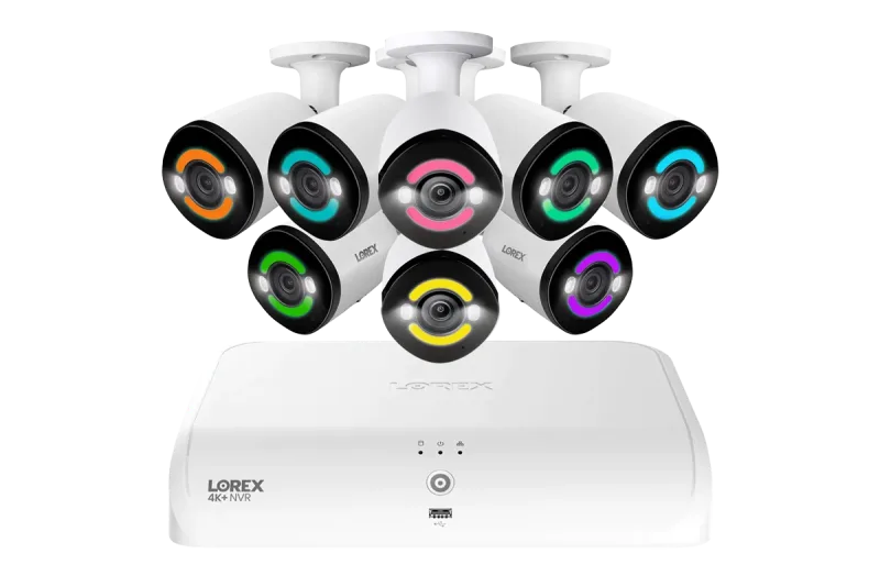 Sistema NVR cableado Lorex 4K+ 12MP para 16 cámaras (8 cableadas + 8 Fusion Wi-Fi) con 2TB y cámaras IP bullet H30