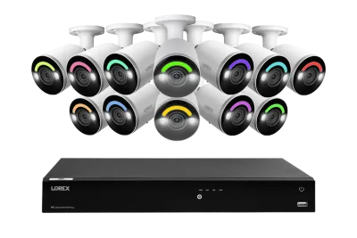 Sistema NVR cablato Lorex Fusion Series 4K con capacità di 16 telecamere (cablato o Fusion Wi-Fi) e 4TB, con telecamere H12 IP Bullet 4K cablate