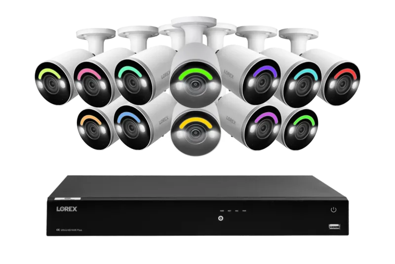 Sistema NVR cablato Lorex Fusion Series 4K con capacità di 16 telecamere (cablato o Fusion Wi-Fi) e 4TB, con telecamere H12 IP Bullet 4K cablate