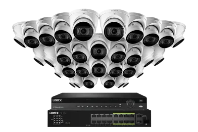 Lorex Sistem NVR Kabel 4K (Berkapasitas 32 Kamera) 6TB dengan Tiga Kamera Turret IP Nocturnal 3 Berfitur Lensa Varifocal Motorized dan Perekaman 30FPS