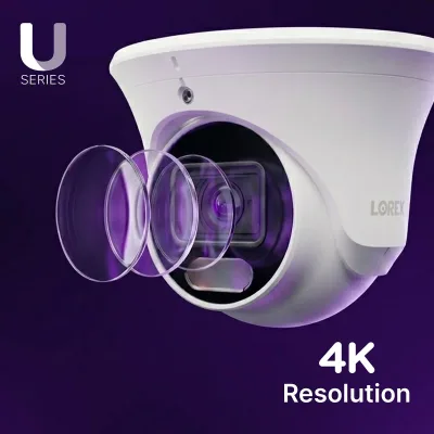 Lorex Connect U3 4K PoE-turretkamera med røde og blå afskrækkelseslys