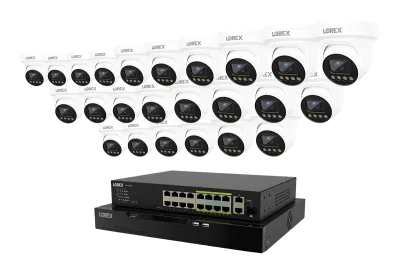 Lorex Connect X Series 4K 32-kanals kablet NVR-system med X3-tårnsikkerhedskameraer - 8TB
