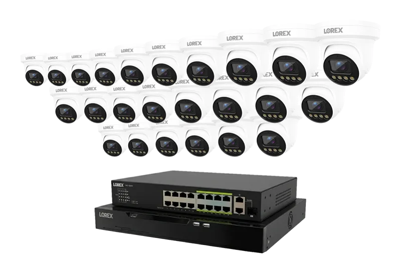 Lorex Connect X Series 4K 32-kanals kablet NVR-system med X3-tårnsikkerhedskameraer - 8TB