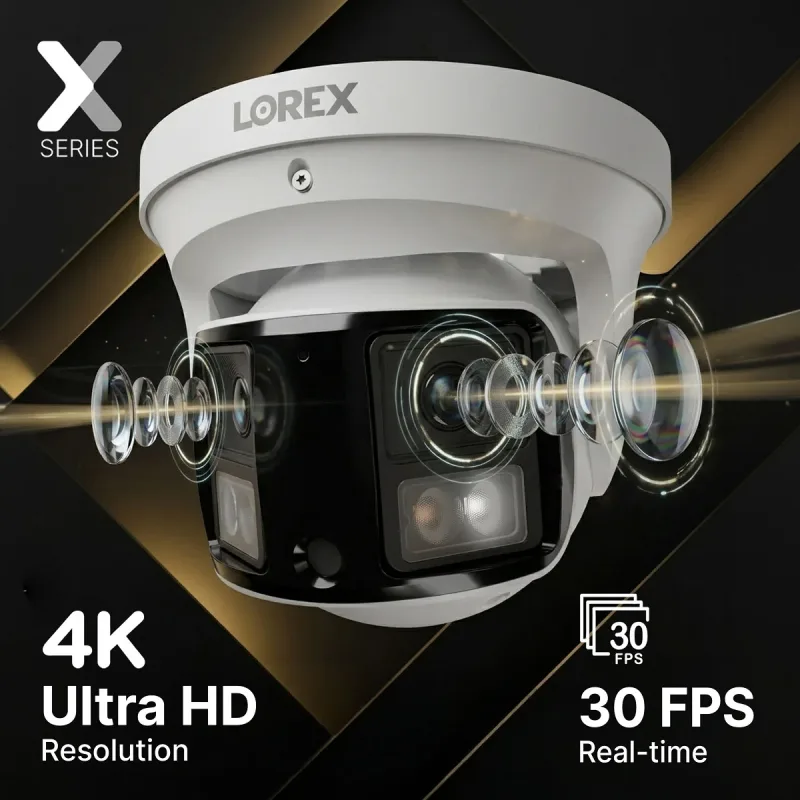 Lorex Connect X 시리즈 4K 8채널 유선 NVR 시스템 및 X3 듀얼 렌즈 터렛 카메라 - 2TB
