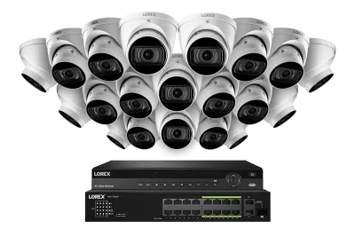 Lorex Sistem NVR Kabel 4K (Berkapasitas 32 Kamera) 6TB dengan Tiga Kamera Turret IP Nocturnal 3 Berfitur Lensa Varifocal Motorized dan Perekaman 30FPS