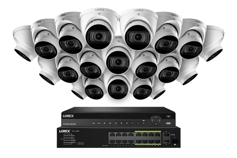Lorex Sistem NVR Kabel 4K (Berkapasitas 32 Kamera) 6TB dengan Tiga Kamera Turret IP Nocturnal 3 Berfitur Lensa Varifocal Motorized dan Perekaman 30FPS