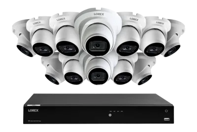 Lorex Fusion 시리즈 4K 16 카메라 지원(유선 또는 Fusion Wi-Fi) 4TB 유선 NVR 시스템 + A14 IP Turret 카메라
