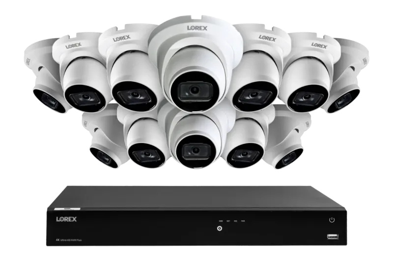 Lorex Fusion 시리즈 4K 16 카메라 지원(유선 또는 Fusion Wi-Fi) 4TB 유선 NVR 시스템 + A14 IP Turret 카메라
