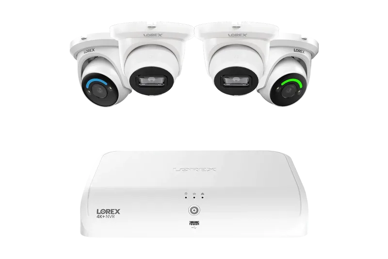 Lorex 4K Fusion 2TB Wired NVR System with Two 4K Smart Security Lighting Turret Cameras and Two 4K Turret Cameras