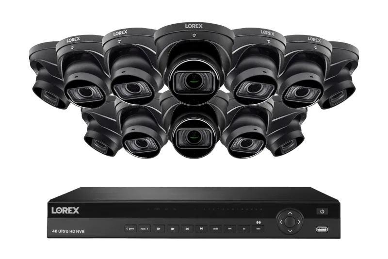 Lorex 4K (16 Camera Capable) 4TB Wired NVR System with Nocturnal 3 Smart IP Turret Cameras with Listen-in Audio and Motorized Varifocal Lenses