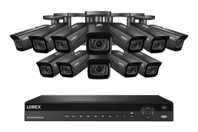 Sistema NVR con cable Lorex 4K (compatible con 16 cámaras) de 6TB con 3 cámaras IP tipo bala inteligentes Nocturnal con objetivo varifocal motorizado