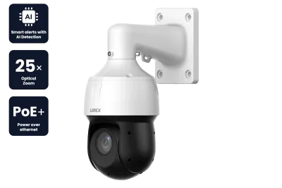 Lorex 2K (4MP) kablet IP PTZ-sikkerhedskamera med AI-detektion og 25x optisk zoom