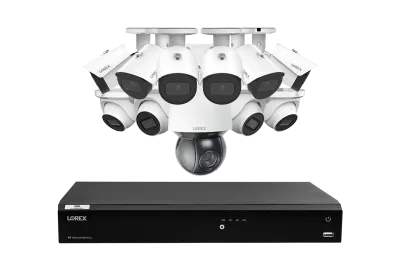 Lorex 4K Fusion 4TB kabelgebundenes NVR-System mit sechs 4K-IP-Bullet-Kameras, vier 4K-IP-Dome-Kameras und 4K-PTZ-Kamera