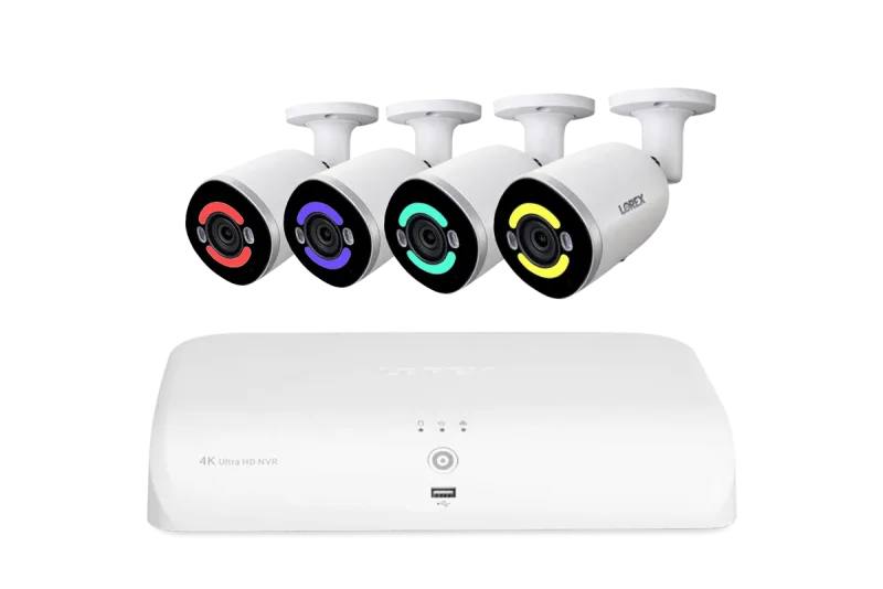 Lorex 4K Ultra HD 16 Camera Capable (8 Wired + 8 Fusion Wi-Fi) 2TB Wired NVR System with 4 IP Smart Security Lighting Cameras
