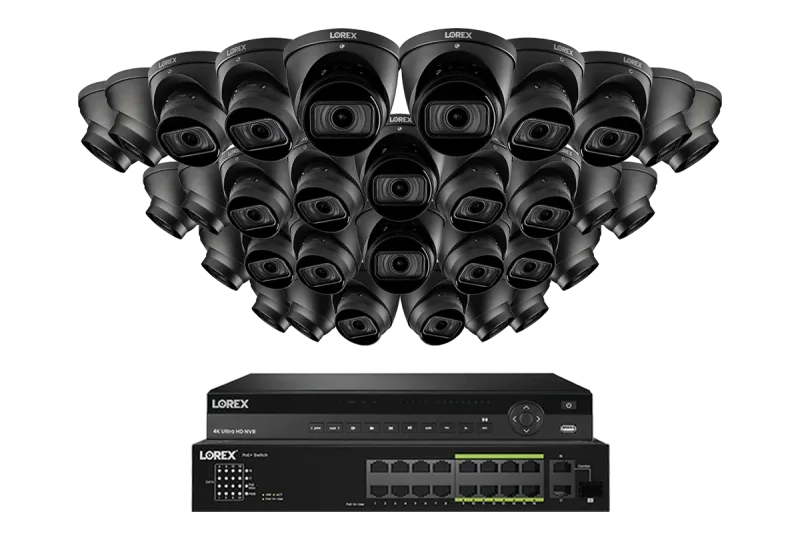 Lorex Sistem NVR Kabel 4K (Berkapasitas 32 Kamera) 6TB dengan Tiga Kamera Turret IP Nocturnal 3 Berfitur Lensa Varifocal Motorized dan Perekaman 30FPS