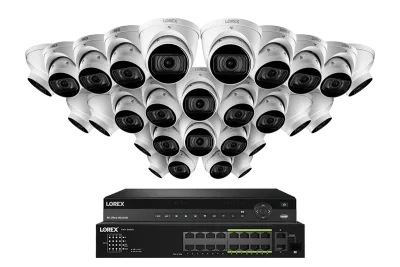 Lorex Sistem NVR Kabel 4K (Berkapasitas 32 Kamera) 6TB dengan Tiga Kamera Turret IP Nocturnal 3 Berfitur Lensa Varifocal Motorized dan Perekaman 30FPS