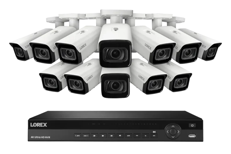 Sistema NVR con cable Lorex 4K (compatible con 16 cámaras) de 6TB con 3 cámaras IP tipo bala inteligentes Nocturnal con objetivo varifocal motorizado