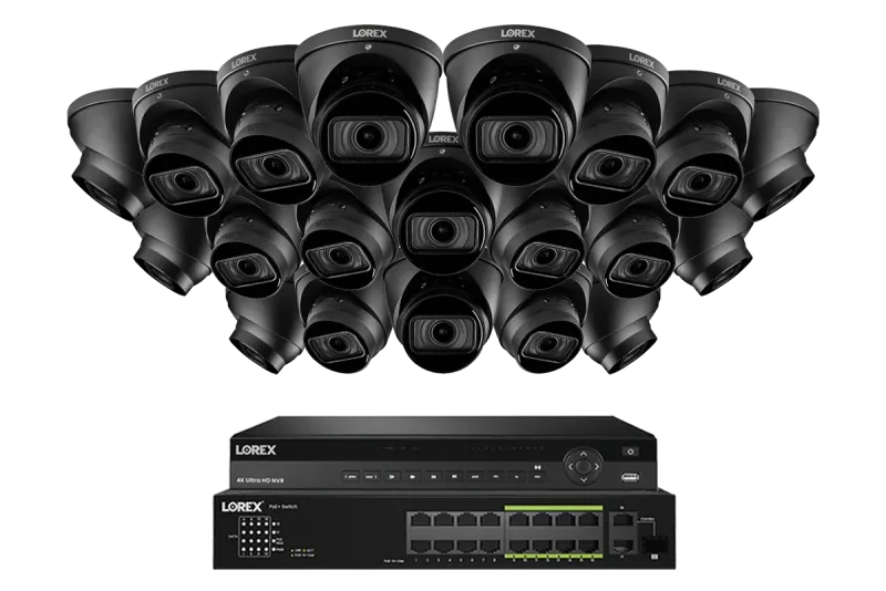 Lorex Sistem NVR Kabel 4K (Berkapasitas 32 Kamera) 6TB dengan Tiga Kamera Turret IP Nocturnal 3 Berfitur Lensa Varifocal Motorized dan Perekaman 30FPS