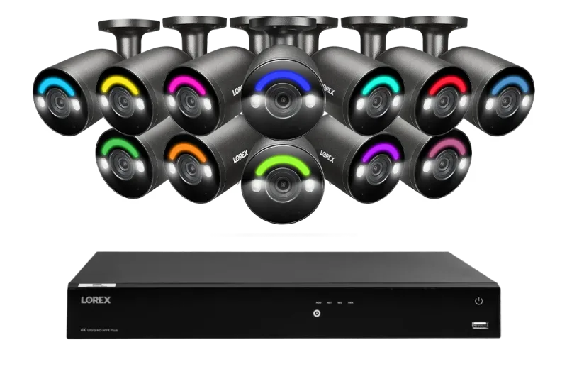 Sistema NVR cablato Lorex Fusion Series 4K con capacità di 16 telecamere (cablato o Fusion Wi-Fi) e 4TB, con telecamere H12 IP Bullet 4K cablate