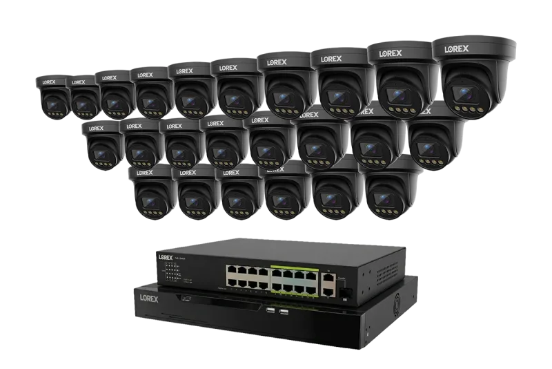 Lorex Connect X Series 4K 32-kanals kablet NVR-system med X3-tårnsikkerhedskameraer - 8TB