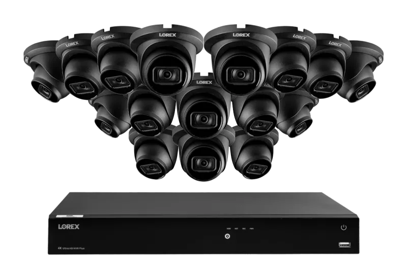 Lorex Fusion 시리즈 4K 16 카메라 지원(유선 또는 Fusion Wi-Fi) 4TB 유선 NVR 시스템 + A14 IP Turret 카메라