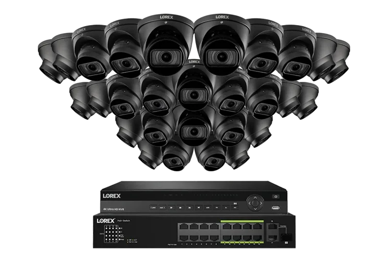 Lorex Sistem NVR Kabel 4K (Berkapasitas 32 Kamera) 6TB dengan Tiga Kamera Turret IP Nocturnal 3 Berfitur Lensa Varifocal Motorized dan Perekaman 30FPS