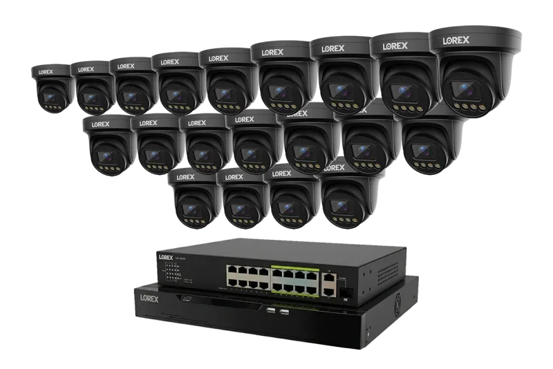 Lorex Connect X Series 4K 32-kanals kablet NVR-system med X3-tårnsikkerhedskameraer - 8TB