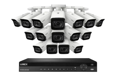 Sistema NVR con cable Lorex 4K (compatible con 16 cámaras) de 6TB con 3 cámaras IP tipo bala inteligentes Nocturnal con objetivo varifocal motorizado