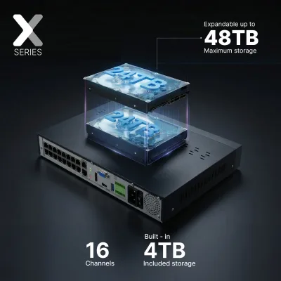 Lorex Connect X Series 4K 16-kanals kablet NVR-system med X3 bullet-sikkerhedskameraer - 4TB